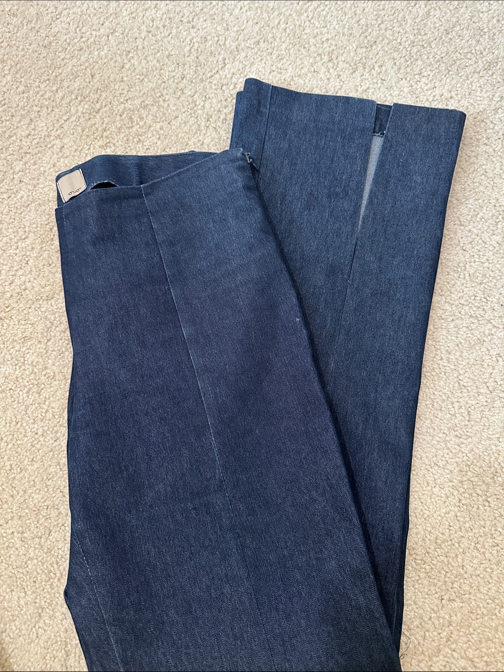 Indigo Pull-On Denim trousers with front boot slits